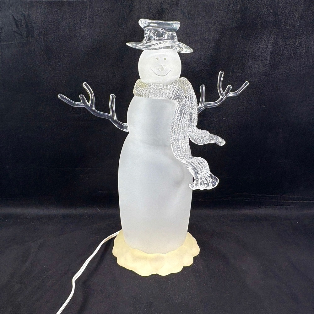Dept 56 Lighted Acrylic Snowman Figurine Christmas Holiday Decor Scarf & Top Hat